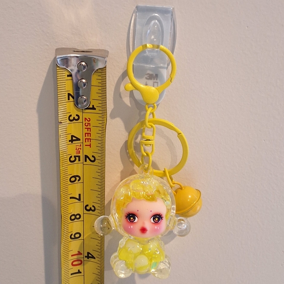 Skullpanda Yellow Beaded Liquid Filled Shaker Keychain Bag Charm With Bell, NEW - Picture 4 of 4